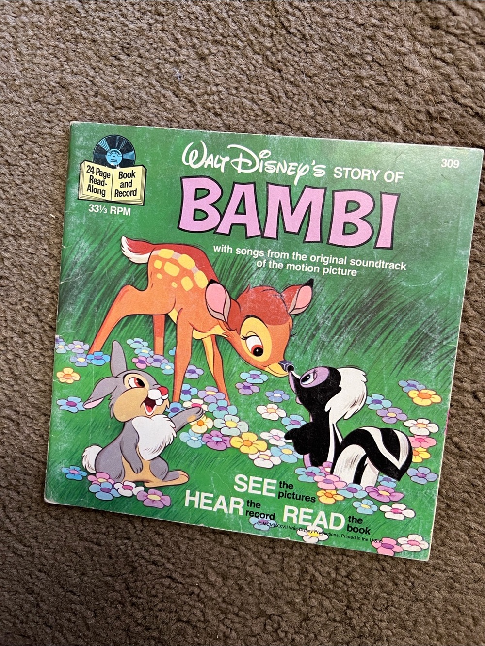 Disney Bambi Read a long Book only kids children tale vintage classic
